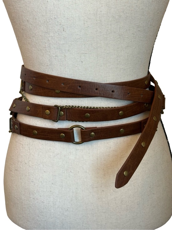 Brown Multi-Row Waist Belt with Antique Brass Chains 128” Belt main image 6